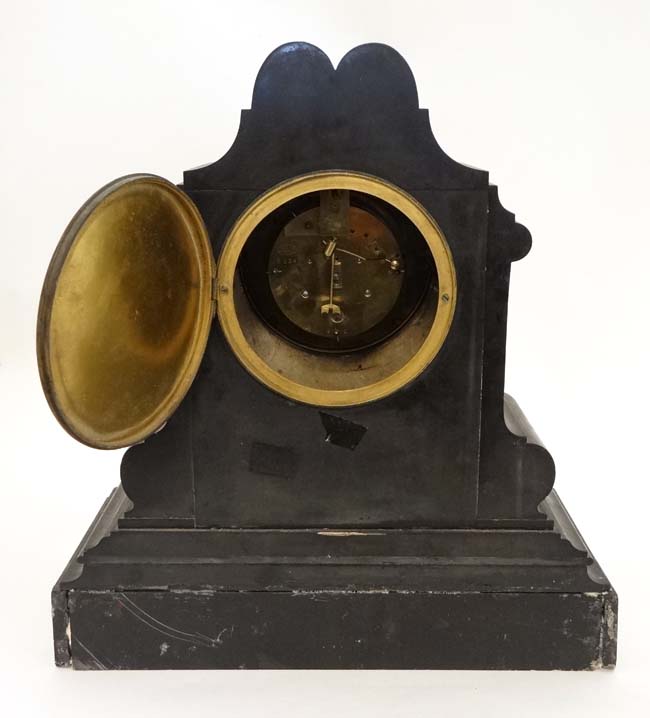 Mantel clock : a 19 thc Slate cased mantel clock inlaid with malachite, - Image 3 of 4
