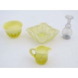 Assorted glassware : 4 items of assorted early - mid 20thC glassware to include three yellow