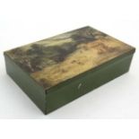 Folk Art : A hand painted tin box with image of rabbits among stoukes of corn to top 6 3/4" wide