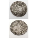 Coin: A King Henry VIII (1509-47) second coinage (1526-44) Groat , approximately 3/4'' diameter.