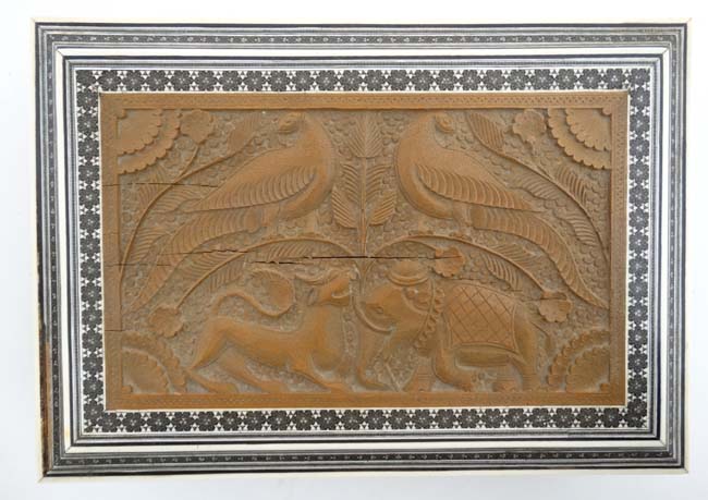 A 19thC Indian Vizagatam sandlewood and sadelli ladies sewing box opening to reveal mirror, - Image 5 of 12