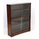 Vintage Retro : a mid century sliding glass and mahogany four shelf bookcase.