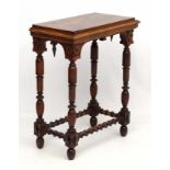 A Victorian walnut console table with turned legs and barley twist stretchers 26 3/4" wide x 14