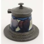 Liberty inkwell : an extremely rare ' Tudric Moorcroft 01363 ' planished pewter and ceramic early
