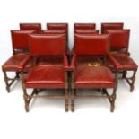 An early 20thC set of 10 (2+8) and brass stud oak dining chairs CONDITION: Please