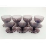 Amythyst Glass : An early to mid 20 th C set of 6 + 1 amethyst Sundae glasses,