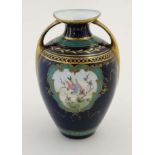 A late 19th/ early 20thC Gebrueder Heubach cobalt blue two handled vase ,