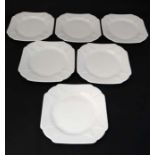 A set of 6 white Art Deco Shelley sandwich plates , registration number 733121,