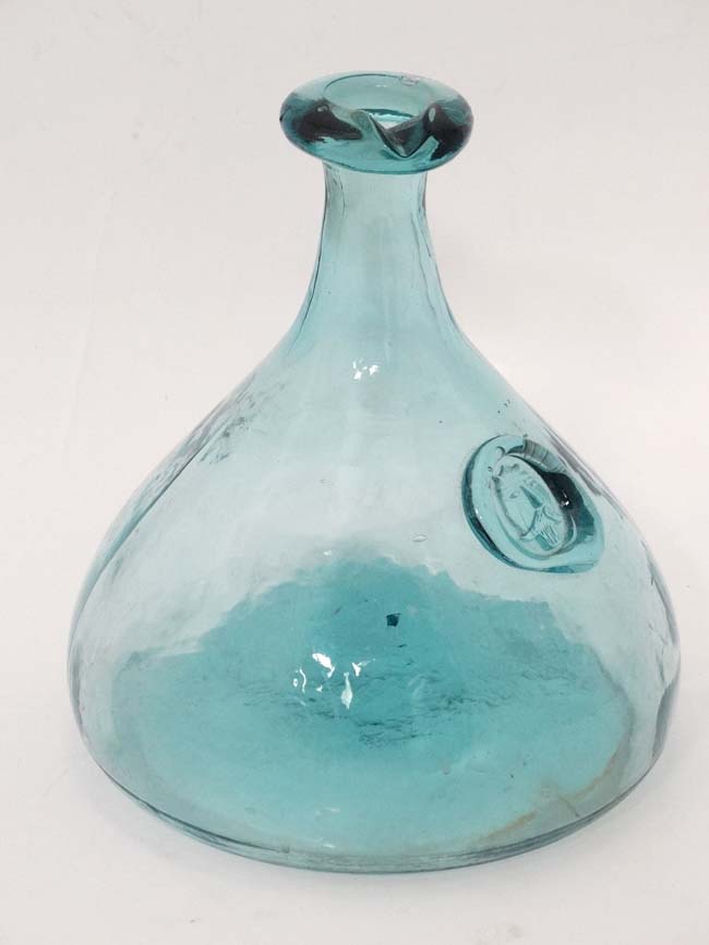 Blue glass carafe with seal CONDITION: Please Note - we do not make reference to