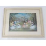 Indistinctly Signed XX Pastel Ballet dancers in a classical garden Signed lower right 11 1/2 x 15