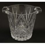 A lead crystal twin handled ice bucket with hobnail cut decoration and engraved ' Puckeridge Point