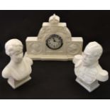 Commemorative Geo V clock : a plaster clock and garnitures of King George V and Queen Mary ,