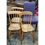 4 assorted chairs comprising 3 pine chairs + a purple chair (4) CONDITION: Please