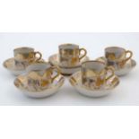 A set of 5 Gardner of Verbilki style coffee cups with 6 saucers,