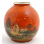 A Gibson and Sons Ltd Art Ware bulbous vase , decorated with sheep in a meadow on an orange ground,