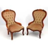 A pair of Victorian style button back upholstered chairs 37" high CONDITION: Please