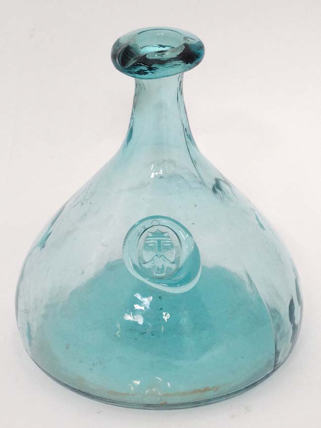 Blue glass carafe with seal CONDITION: Please Note - we do not make reference to - Image 2 of 2