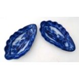 A pair of Flow Blue ceramic dishes formed as shells ,