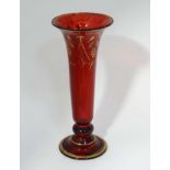 Ruby glass pedestal vase with gilt decoration CONDITION: Please Note - we do not