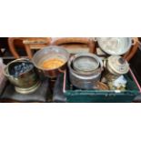 Box of assorted metalware, copper, brass,