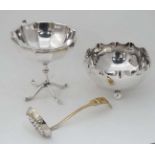 Silver plate sweet meat bowl together with a sifter spoon and bowl (3) CONDITION: