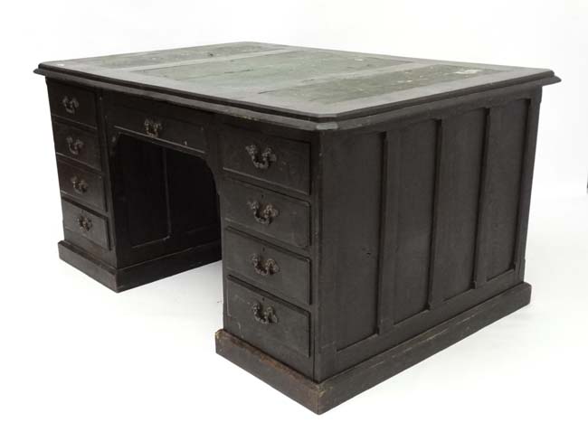 A Victorian bog oak wide pedestal desk 60" wide x 40" deep x 29 3/4" high CONDITION: - Image 2 of 4