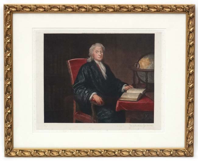 After Enoch Seeman (1694 - 1744), Coloured engraving of Sir Isaac Newton'(1642-1727),