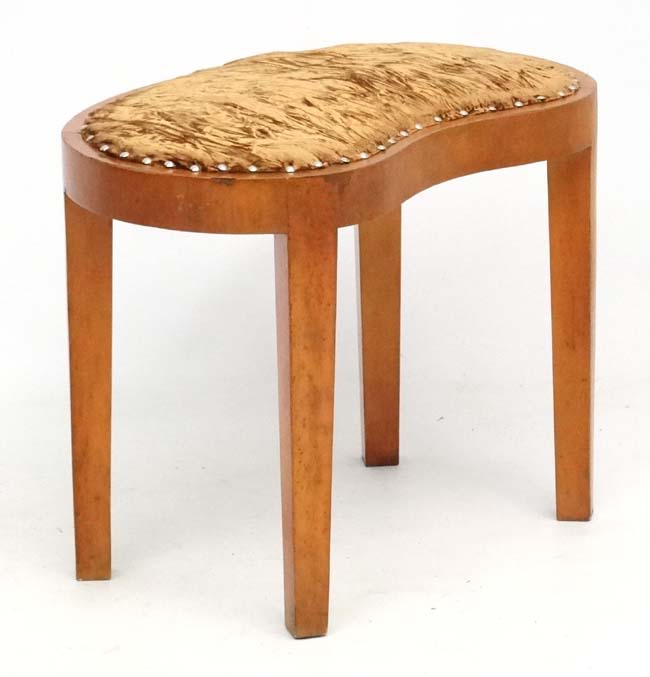 Art Deco : A kidney shaped burr Maple four legged ( slightly tapering) Gold upholstered stool. - Image 3 of 5