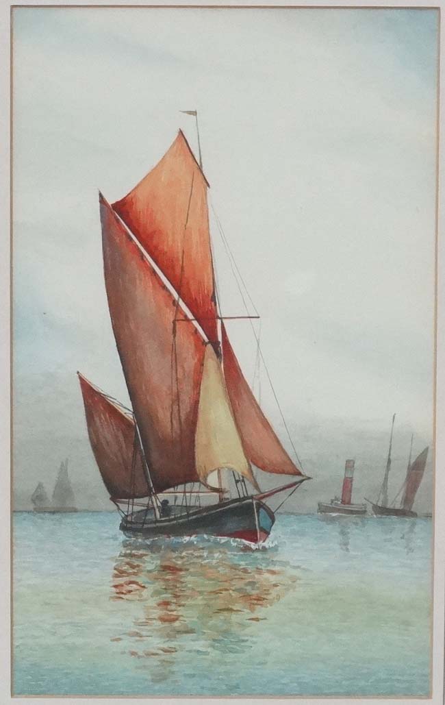 XIX-XX Maritime School Watercolour with gouache Sailing barge on the sea near a port 10 5/8 x 6 - Image 3 of 3