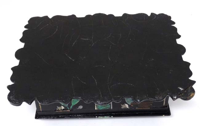 A Victorian papier mache hinged lidded box with faux malachite and floral decoration approx 9 1/2" - Image 3 of 6