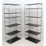 Vintage Retro : a pair of shelving units with adjustable height shelves made of chromed steel and