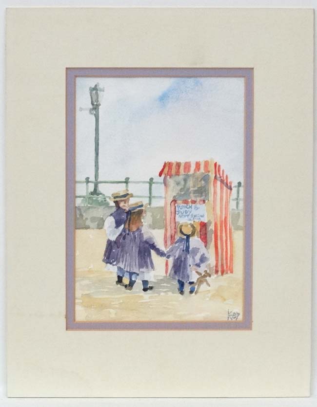 Kim Pragnell '87' Watercolour Punch and Judy show Monogrammed and dated lower right 7 1/4 x 5"