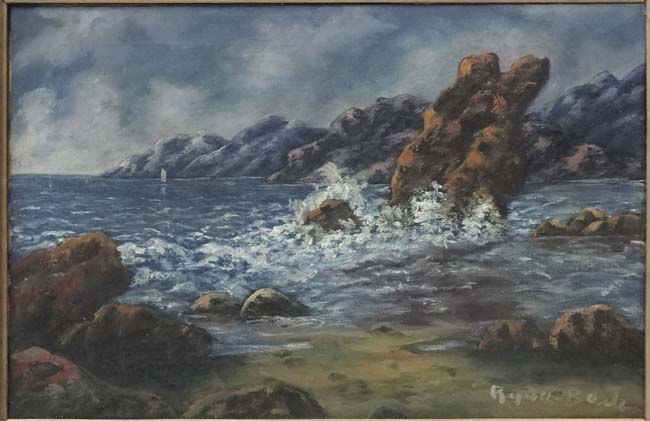 Ryde-Beck early XX Oil on canvas Coastal view Signed lower right 15 1/2 x 23 1/2" - Image 3 of 4