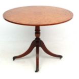 Mid Century / Hollywood Regency : a burr walnut? ( yew? ) circular topped mahogany four legged