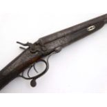 An unusual 19thC obsolete calibre German 14 Bore centrefire side by side hammergun ,