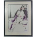 Monogrammed mid- late XX, Pastel and charcoal, Seated nude, Signed lower right,