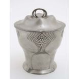 Orivit : An Art Nouveau pewter circular lidded pot, marked under ' Orivit 2487 ',