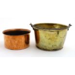 A brass jam pan with wing over handle together with a copper pot stamped A Fountaine Bros,