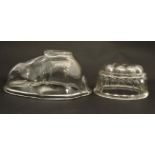 2 mid 20thC glass jelly / blanc mange moulds,