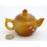 An 18thC / 19thC Agate?/ hardstone teapot and lid,