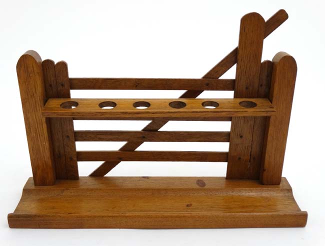 An early 20thC novelty pipe rack of 6 divisions formed as a gate 12" wide x 3" deep x 8" high - Image 3 of 5