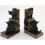 A pair of 21stC cold painted bronze novelty book ends in the form of a dog,