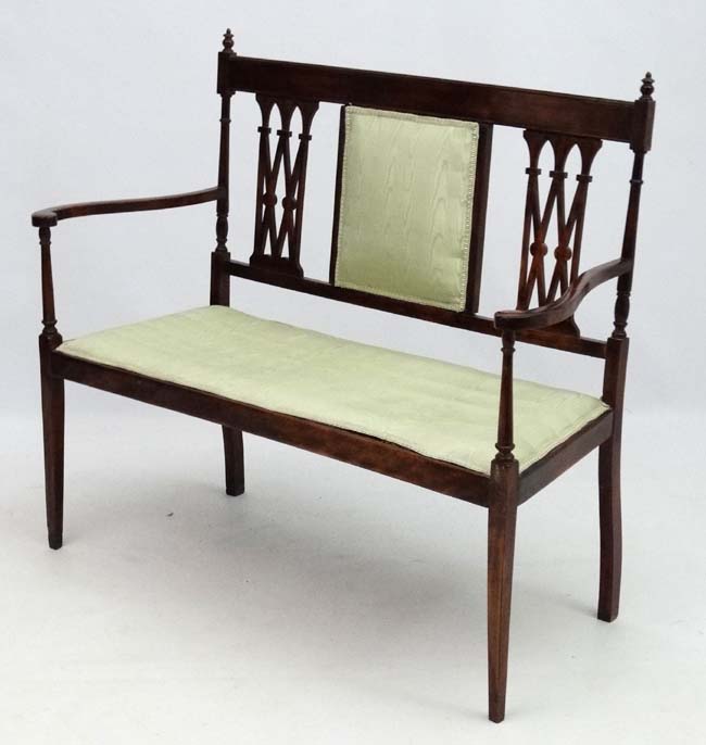 An Edwardian open arm 2-seat sofa 44 3/4" wide 39 3/4" high CONDITION: Please Note - Image 2 of 4