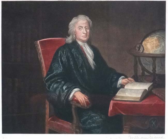 After Enoch Seeman (1694 - 1744), Coloured engraving of Sir Isaac Newton'(1642-1727), - Image 3 of 4