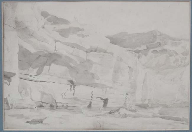 William Daniell ( 1769-1837) Indian Topographical Sepia watercolour and pencil Turbaned figures - Image 3 of 3