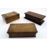Three 19thC boxes to include a mahogany club box, banded walnut box and an oak glove box .
