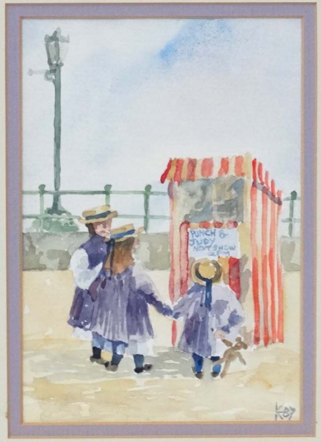 Kim Pragnell '87' Watercolour Punch and Judy show Monogrammed and dated lower right 7 1/4 x 5" - Image 3 of 4