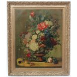 After Weiss XIX Dutch School Olegraph with ornate gilt frame Still life of flowers in a pedestal