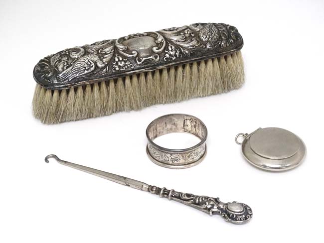 Assorted items to include a silver backed brush hallmarked Birmingham 1903 ,