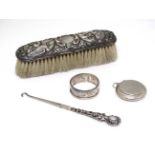 Assorted items to include a silver backed brush hallmarked Birmingham 1903 ,